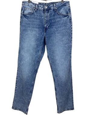 H&M Womens Vintage Wash Straight Leg High Waist Jeans Size 14 Retro Blue